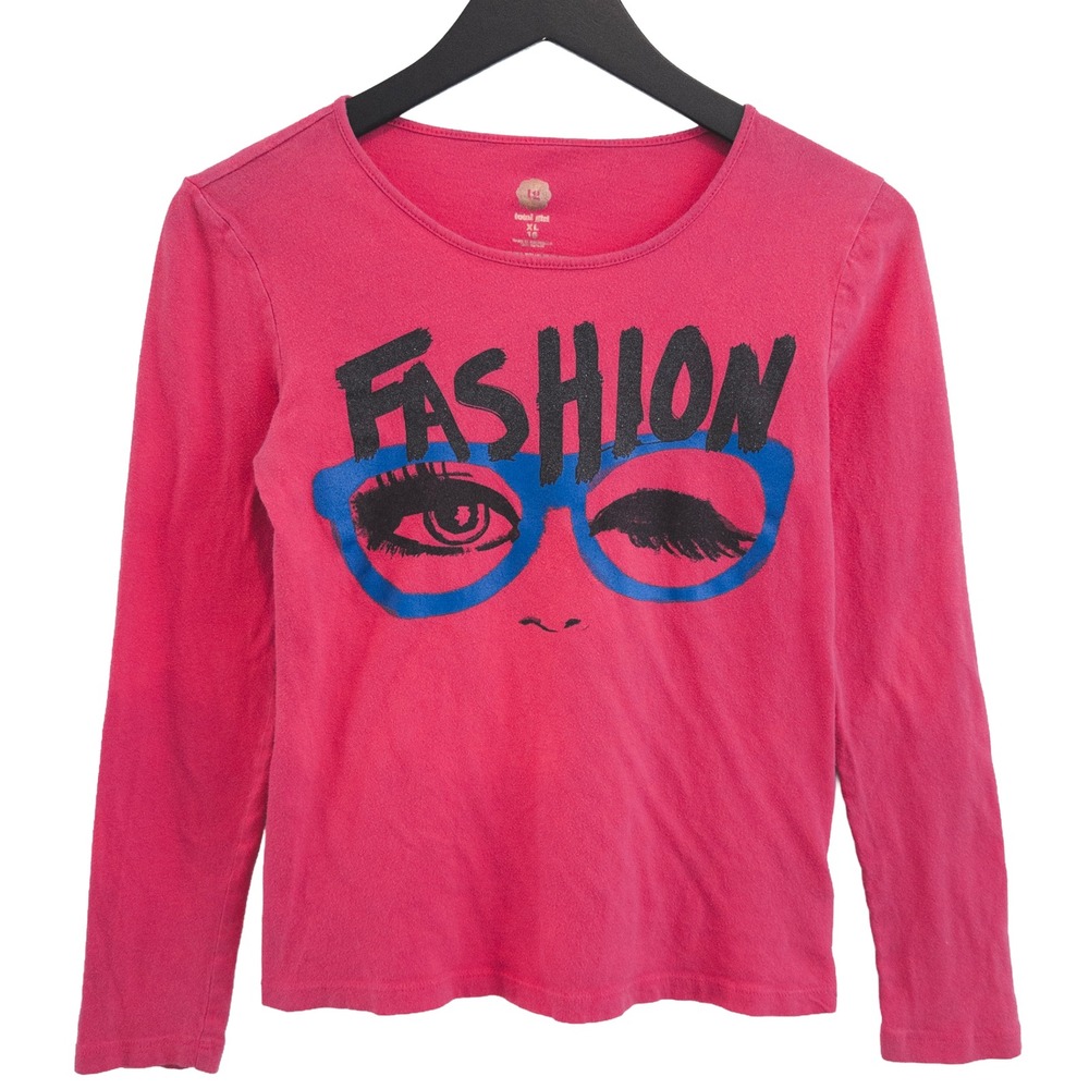 Total Girl Graphic Tee Girls XL 16 Pink Fashion Glasses Long Sleeve Shirt Tween